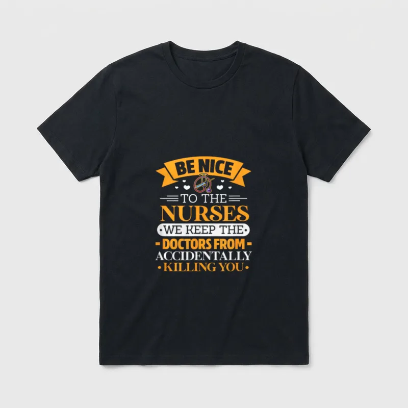 B Nice to Nurses We Keep T-Shirt – Be Nice to the Nurses text, stethoscope, syringe, and hearts – Classic T-Shirt in Black