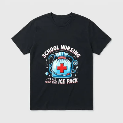 School Nursing It's All About T-Shirt – Ice pack with red cross, stethoscope, and sparkles – Classic T-Shirt in Black