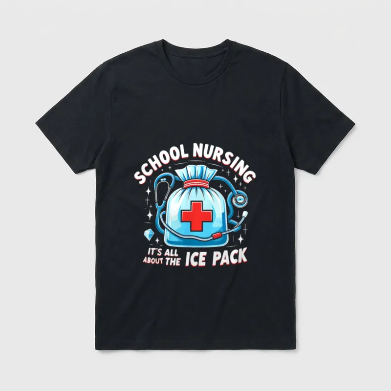 School Nursing It's All About T-Shirt – Ice pack with red cross, stethoscope, and sparkles – Classic T-Shirt in Black