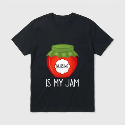 Nursing Is My Jam RN Nurse T-Shirt – Red jam jar with green lid and Nursing Is My Jam text – Classic T-Shirt in Black