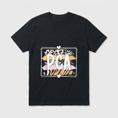 Best PCA Patient Care Assistant Proud T-Shirt – The letters “PCA” over animal print brush strokes – Classic T-Shirt in Black