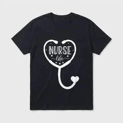 Nurse Life Perfect T-Shirt – White heart stethoscope with Nurse Life lettering and stars – Classic T-Shirt in Black