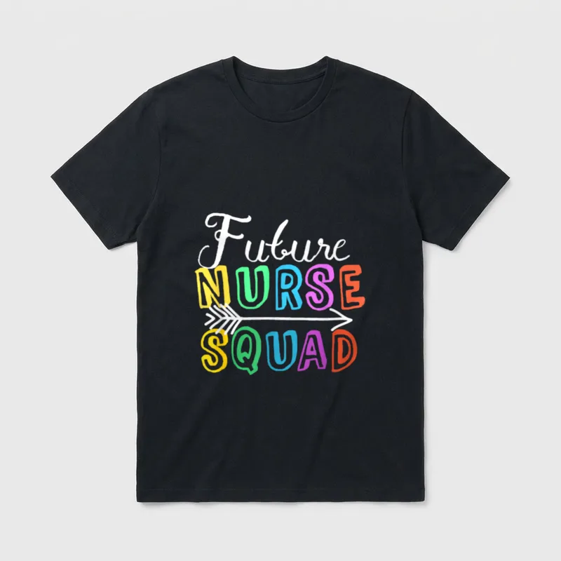 Back to School Nursing Crew Studying T-Shirt – Future NURSE SQUAD lettering and horizontal arrow – Classic T-Shirt in Black