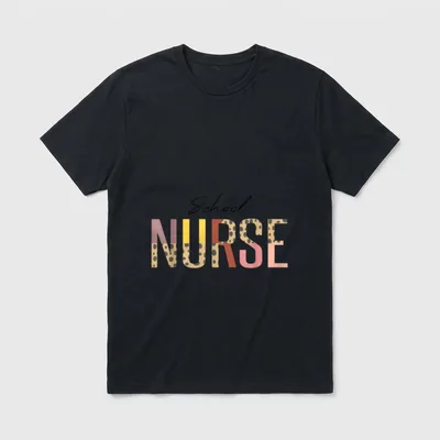 School Nurse Great T-Shirt – Printed words School Nurse in script and spotted block letters – Classic T-Shirt in Black