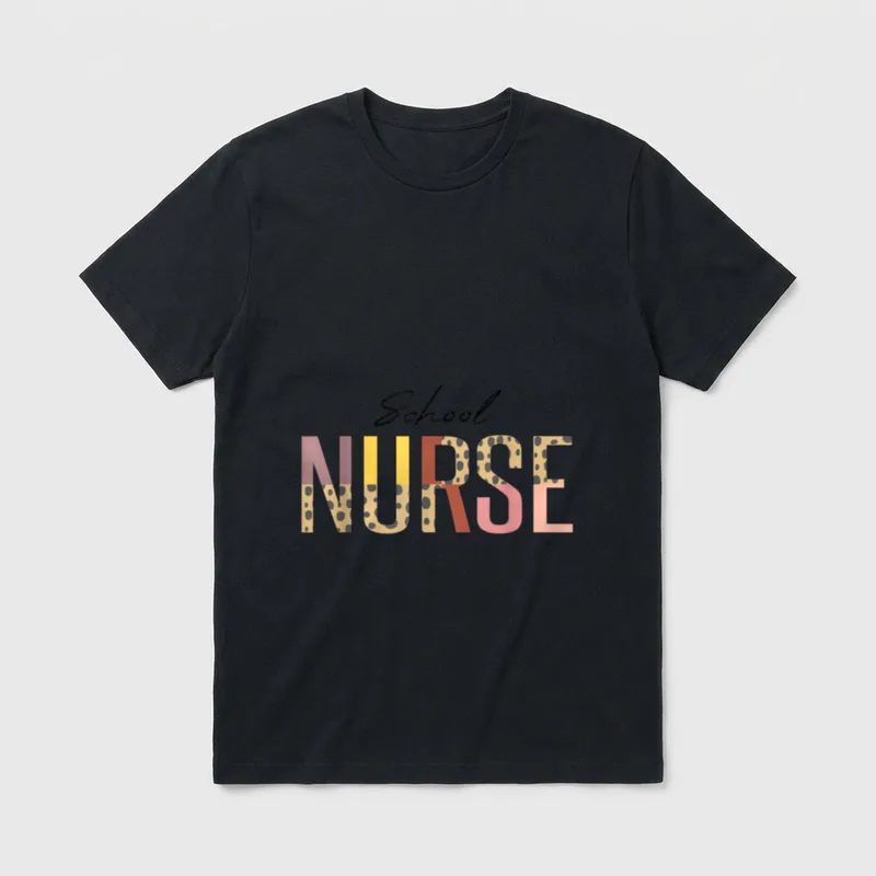 School Nurse Great T-Shirt – Printed words School Nurse in script and spotted block letters – Classic T-Shirt in Black