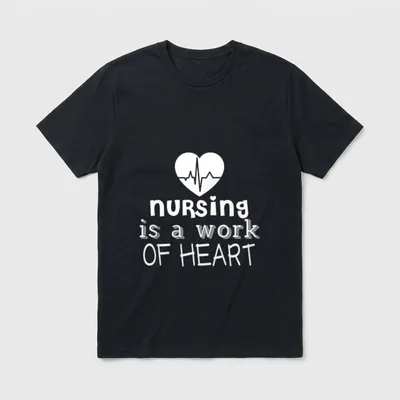 Nursing Is a Work of Products T-Shirt – Heart with pulse line and nursing is a work of heart text – Classic T-Shirt in Black