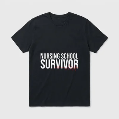 Nursing School Survivor-Gifts T-Shirt – NURSING SCHOOL SURVIVOR lettering with red heartbeat line – Classic T-Shirt in Black