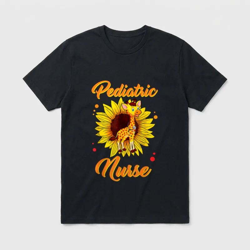 Giraffe Sunflower Pediatric Nurse Children Nursing T-Shirt – Classic T-Shirt in Black