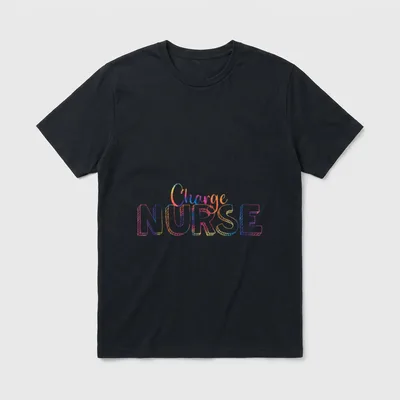 Tie Dye Charge Nurse RN Graduate T-Shirt – Rainbow tie-dye lettering reading Charge NURSE – Classic T-Shirt in Black