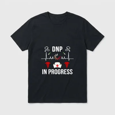 DNP Doctor of Nursing Practice T-Shirt – DNP IN PROGRESS lettering with medical icons – Classic T-Shirt in Black