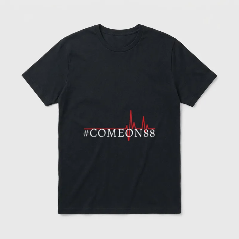 COMEON88 Group a Nursing Class T-Shirt – Red heartbeat pulse line with white #COMEON88 text – Classic T-Shirt in Black