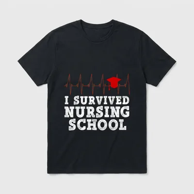 RN I Survived Nursing School Graduation T-Shirt – Classic T-Shirt in Black
