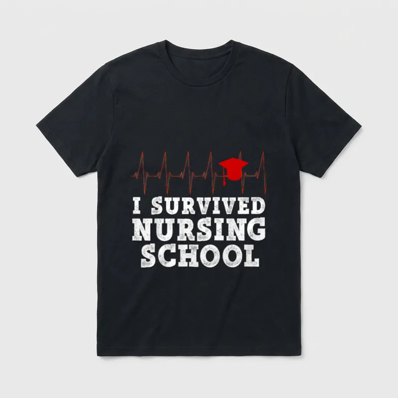 RN I Survived Nursing School Graduation T-Shirt – Classic T-Shirt in Black