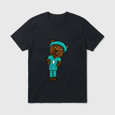 Funny Nurse Bear Illustration Nursing Appreciation T-Shirt – Classic T-Shirt in Black