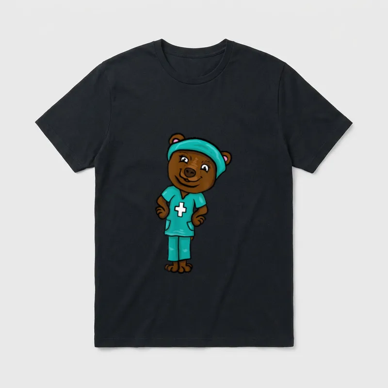 Funny Nurse Bear Illustration Nursing Appreciation T-Shirt – Classic T-Shirt in Black