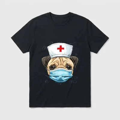 Pug Dog Nurse RN Nursing School T-Shirt – Classic T-Shirt in Black