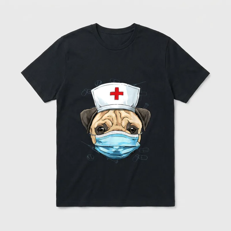 Pug Dog Nurse RN Nursing School T-Shirt – Classic T-Shirt in Black