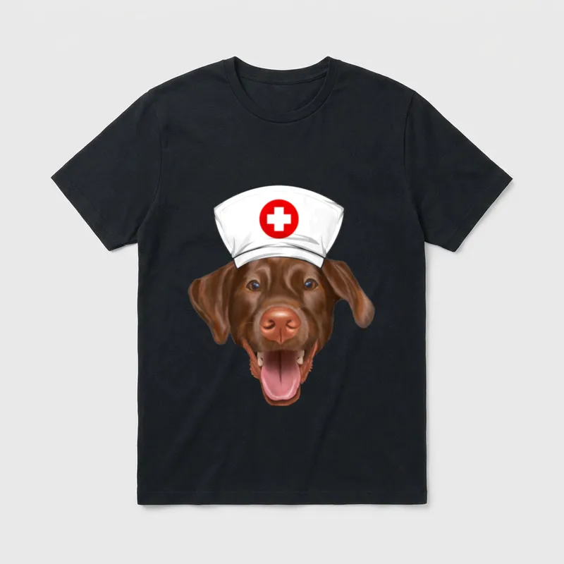 Brown Labrador Retriever Wearing a Nurse T-Shirt – Classic T-Shirt in Black