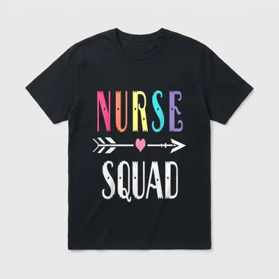 Nurse Squad Hospital T-Shirt – NURSE SQUAD with a horizontal arrow and pink heart – Classic T-Shirt in Black