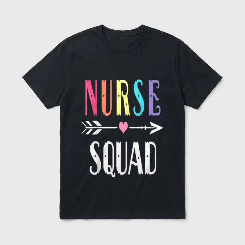 Nurse Squad Hospital T-Shirt – NURSE SQUAD with a horizontal arrow and pink heart – Classic T-Shirt in Black