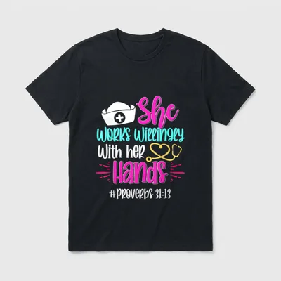 Works Willingly with Her Hands Proverbs T-Shirt – Classic T-Shirt in Black