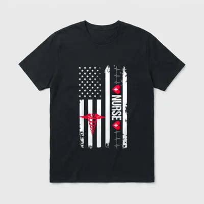 Nurse US Flag Funny Nursing CNA T-Shirt – Classic T-Shirt in Black