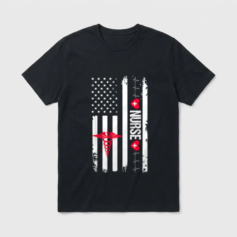 Nurse US Flag Funny Nursing CNA T-Shirt – Classic T-Shirt in Black