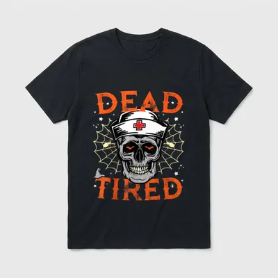 Dead Tired Multishift Overworked Nurse Skull T-Shirt – Classic T-Shirt in Black