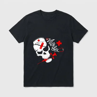Skull Nurse Halloween Nursing Student NP T-Shirt – Classic T-Shirt in Black