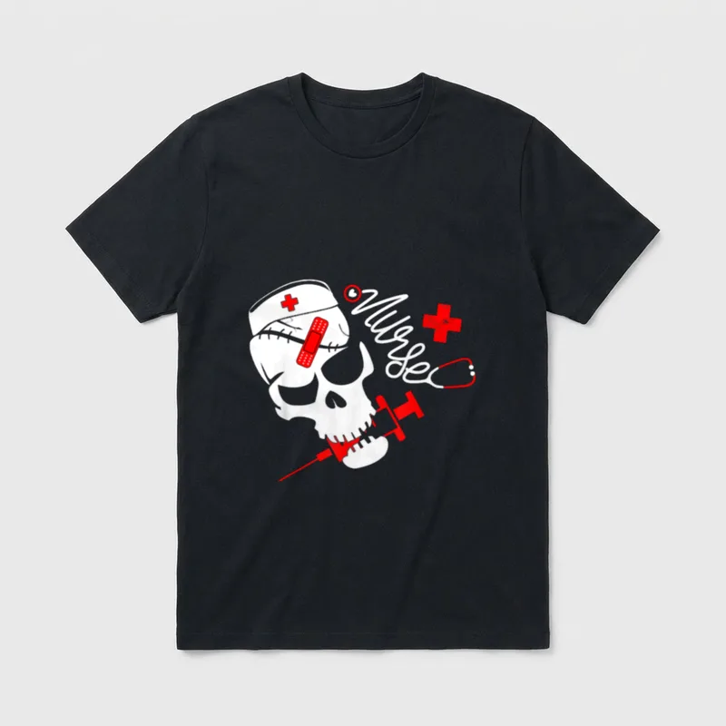 Skull Nurse Halloween Nursing Student NP T-Shirt – Classic T-Shirt in Black