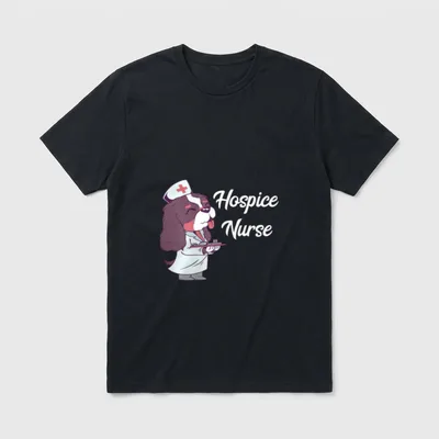 Hospice Nurse Life Nursing Dog RN T-Shirt – Script lettering Hospice Nurse beside a nursing dog – Classic T-Shirt in Black