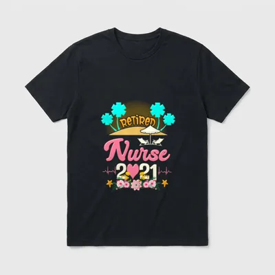 Retirement Retiring T-Shirt – RETIRED Nurse 2021 print with beach chairs and flowers – Classic T-Shirt in Black