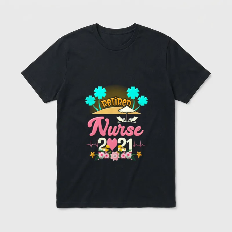Retirement Retiring T-Shirt – RETIRED Nurse 2021 print with beach chairs and flowers – Classic T-Shirt in Black