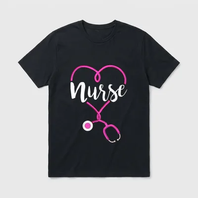 Nurse Heart with Stethoscope Love Nursing T-Shirt – Classic T-Shirt in Black