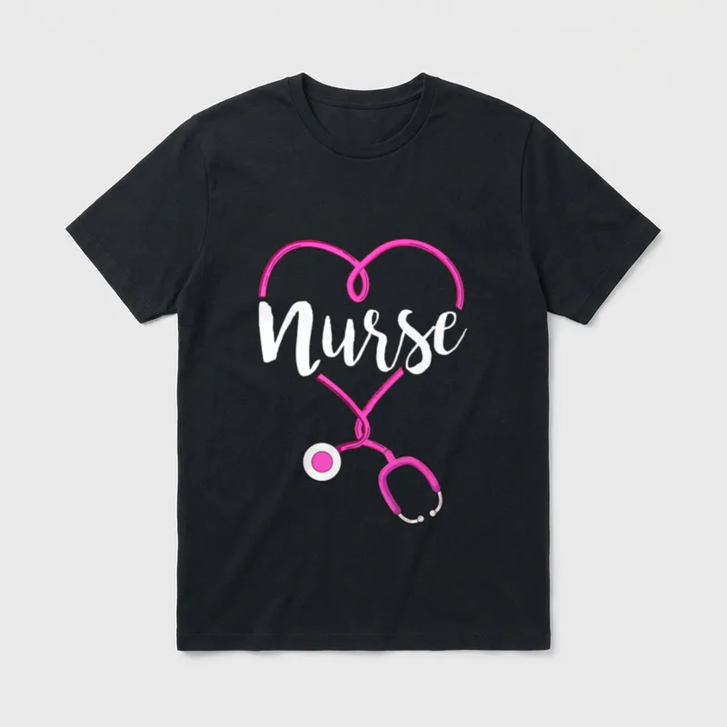 Nurse Heart with Stethoscope Love Nursing T-Shirt – Classic T-Shirt in Black