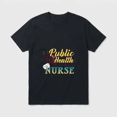 Funny Public Health Nurse Nursing T-Shirt – Public Health NURSE lettering with stethoscope and cap – Classic T-Shirt in Black