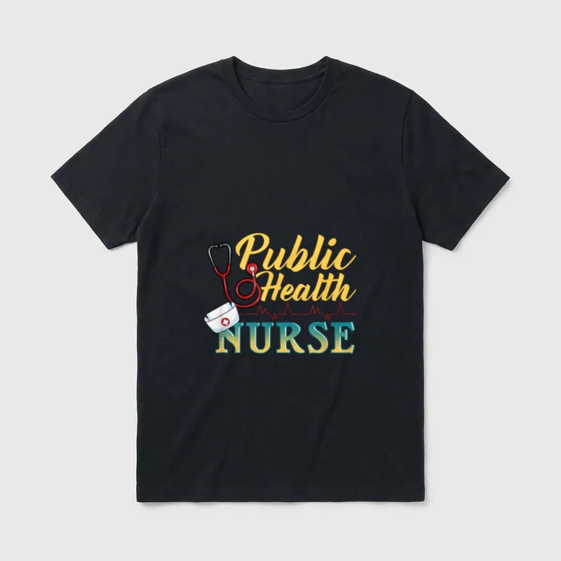 Funny Public Health Nurse Nursing T-Shirt – Public Health NURSE lettering with stethoscope and cap – Classic T-Shirt in Black