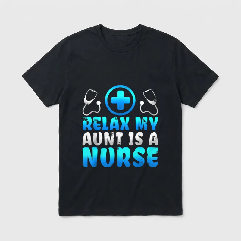 Relax My Aunt Is a Nurse T-Shirt – RELAX MY AUNT IS A NURSE with medical cross and stethoscopes – Classic T-Shirt in Black