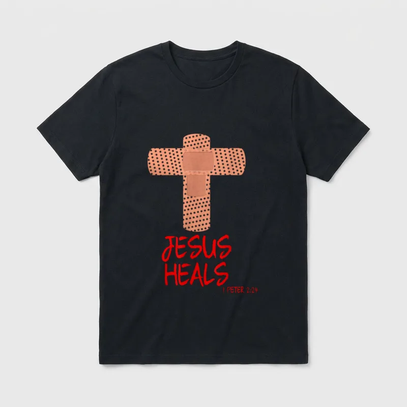 JESUS HEALS Christian Cross Nurse Mom T-Shirt – Classic T-Shirt in Black