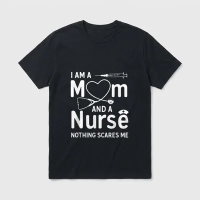 Mom Nurse Nothing T-Shirt – Stethoscope heart, syringe, and nurse cap with bold quote – Classic T-Shirt in Black