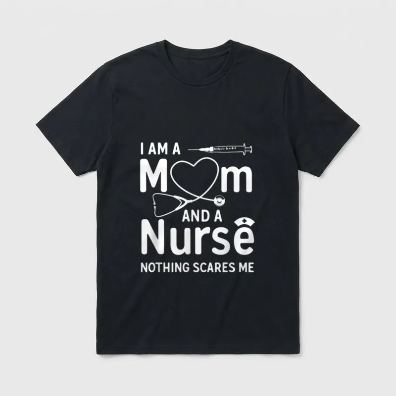 Mom Nurse Nothing T-Shirt – Stethoscope heart, syringe, and nurse cap with bold quote – Classic T-Shirt in Black