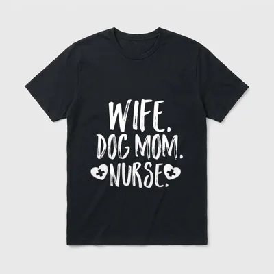Wife Dog Mom Nurse T-Shirt – “WIFE. DOG MOM. NURSE.” with two medical cross hearts – Classic T-Shirt in Black