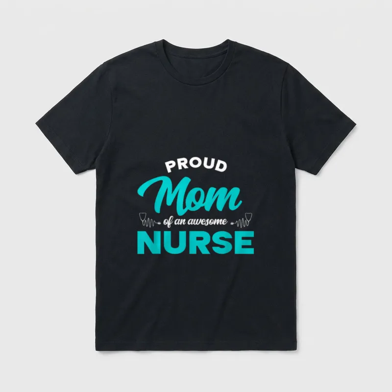 Proud Mom of an Awesome Nurse T-Shirt – PROUD Mom of an awesome NURSE with stethoscope pulse art – Classic T-Shirt in Black