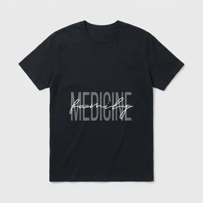 Family Medicine Doctor Nurse T-Shirt – Script family text over block MEDICINE lettering – Classic T-Shirt in Black