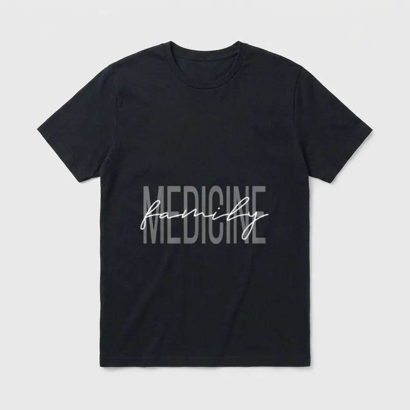 Family Medicine Doctor Nurse T-Shirt – Script family text over block MEDICINE lettering – Classic T-Shirt in Black