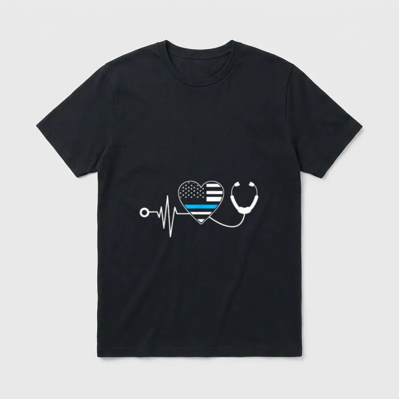 Nurse Police Heartbeat Vintage Wife Gear T-Shirt – Classic T-Shirt in Black