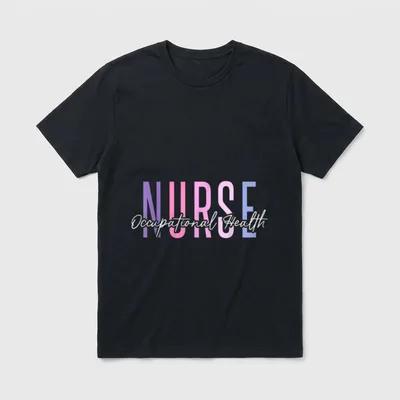 Proud Occupational Health Nurse T-Shirt – Occupational Health in script over pastel NURSE letters – Classic T-Shirt in Black