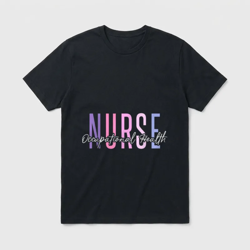 Proud Occupational Health Nurse T-Shirt – Occupational Health in script over pastel NURSE letters – Classic T-Shirt in Black