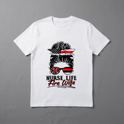 Nurse Life Fire Wife Firefighter's Messy T-Shirt – Printed text reading NURSE LIFE and Fire Wife – Classic T-Shirt in Black