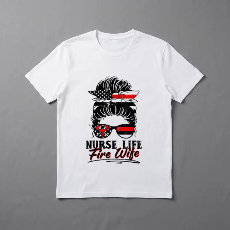 Nurse Life Fire Wife Firefighter's Messy T-Shirt – Printed text reading NURSE LIFE and Fire Wife – Classic T-Shirt in Black